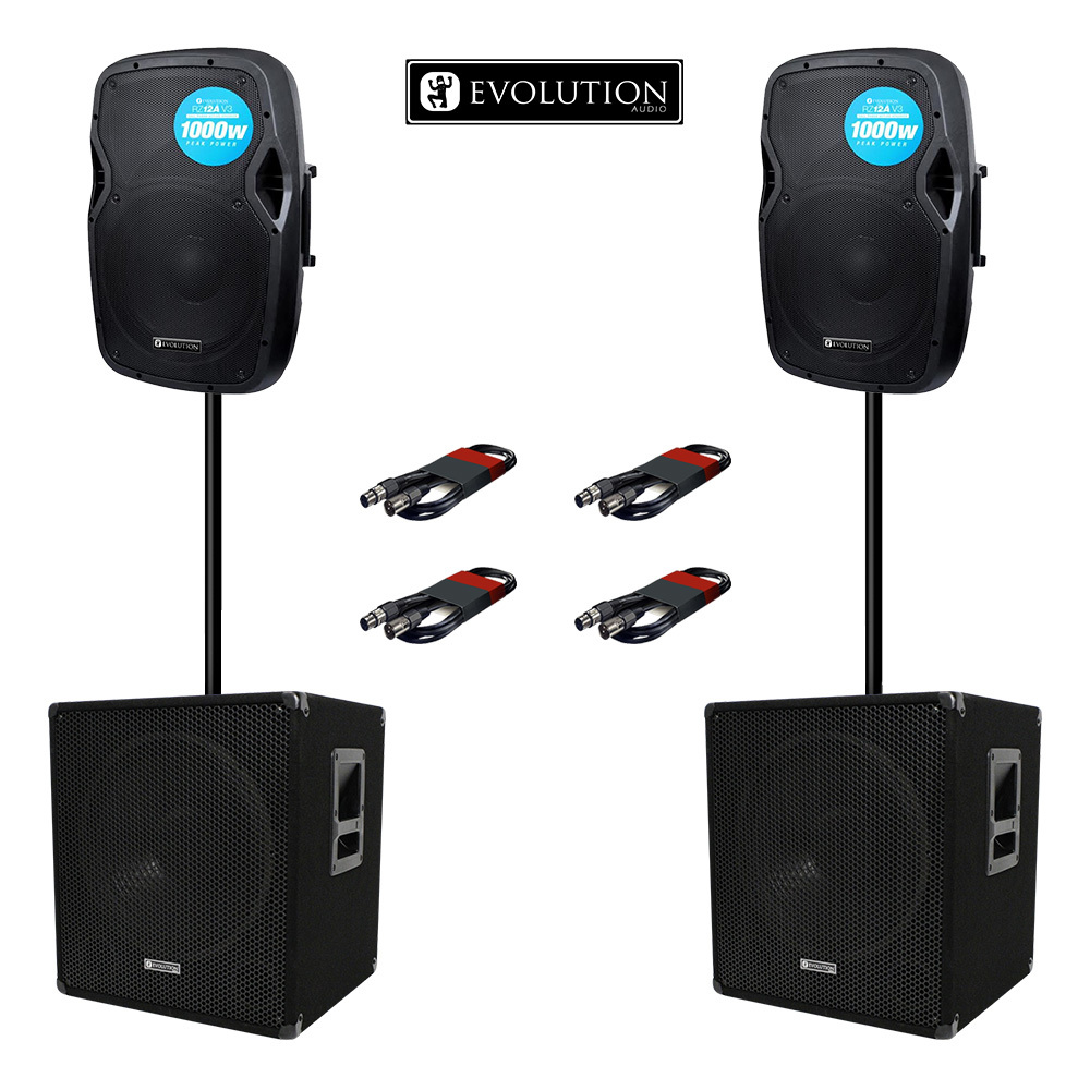 Evolution Audio RZ12A (x2) & ELSUB15A (x2) with Poles & Cables ...
