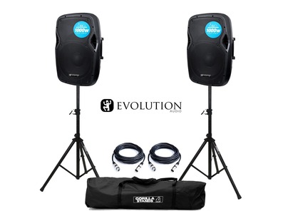 Evolution Audio RZ12A V3 Active Speakers (Pair) with Stands & Cables