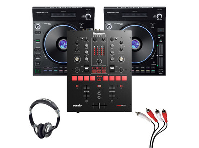 Denon LC6000 Prime (Pair) + Numark Scratch Mixer w/ Headphones + Cable