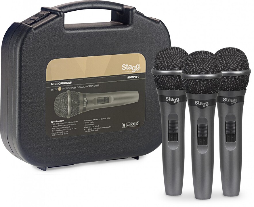 Stagg SDMP15-3 Set of 3 Dynamic Handheld Vocal Microphones