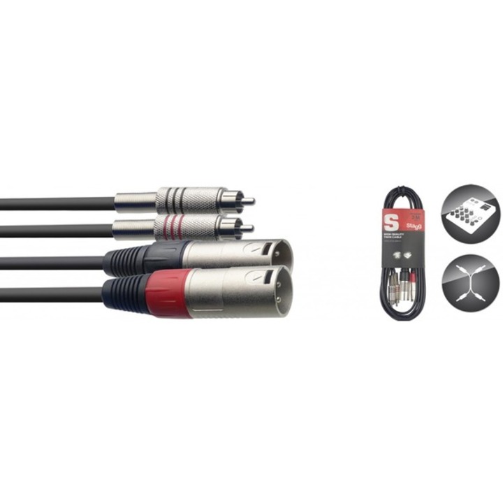 Stagg 2x RCA Male to 2x XLR Female Twin 3m Cable