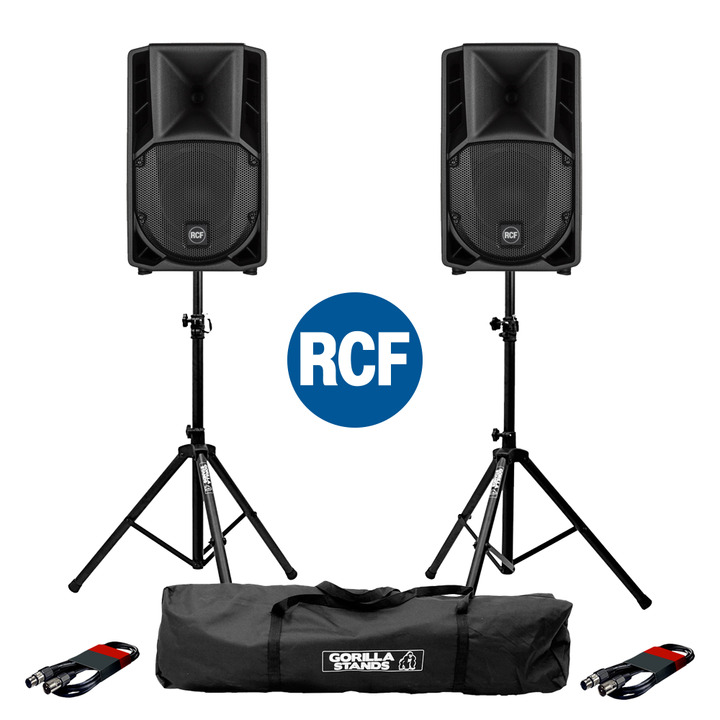 2x RCF Art 710-A MK4 PA Speakers with Stands & Cables