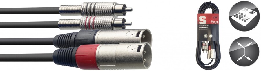 STAGG Cable 2x Male XLR To 2x RCA Phono Twin Lead