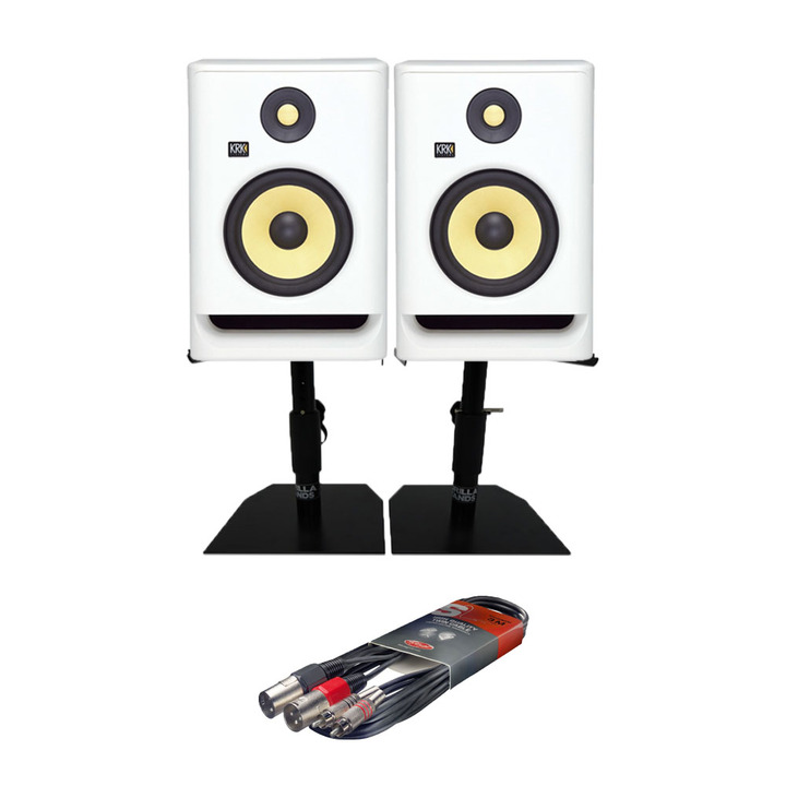 KRK RP7 G4 White Noise with Monitor Stands + Cable