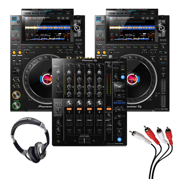 Pioneer CDJ-3000 (Pair) + DJM-750 MK2 w/ Headphones + Cable