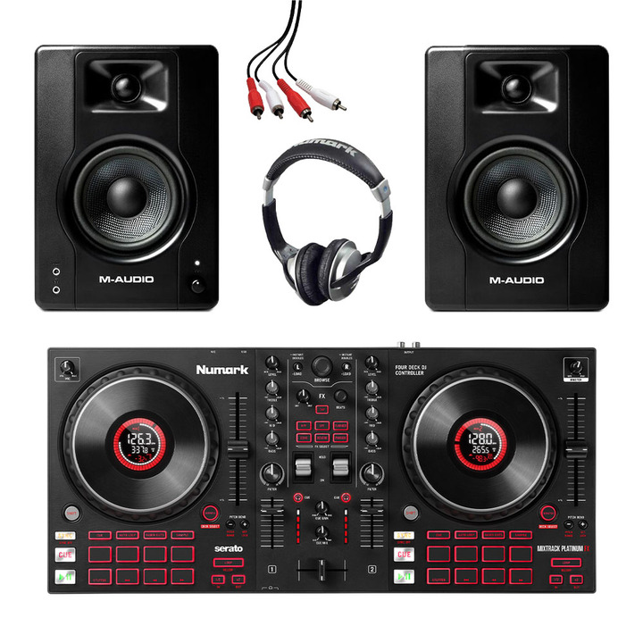 Numark Mixtrack Platinum FX + M-Audio BX4 (Pair) w/ Headphones + Cable