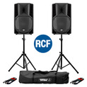 2x RCF Art 712-A MK4 PA Speakers with Stands & Cables